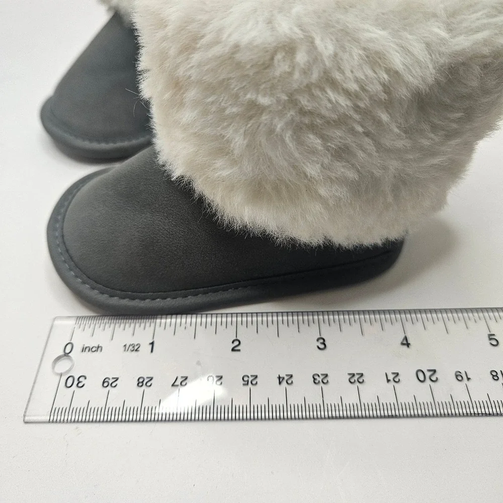 First‎ Steps Baby Girls Gray Faux Fur Trim Winter Boots
